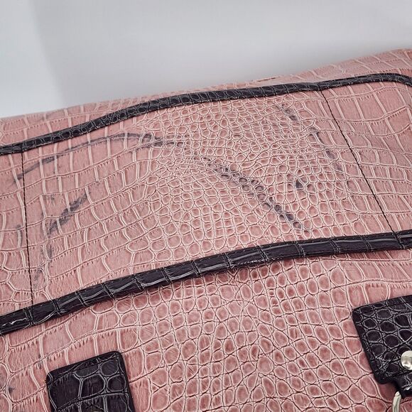 Guess Vintage Y2K Pink Brown Snakeskin Patent Weekender Duffle Bag RARE - Picture 10 of 16